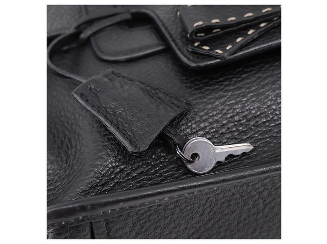 Bolso Tote PRADA de cuero negro plata Auth BA16052A - vista 10