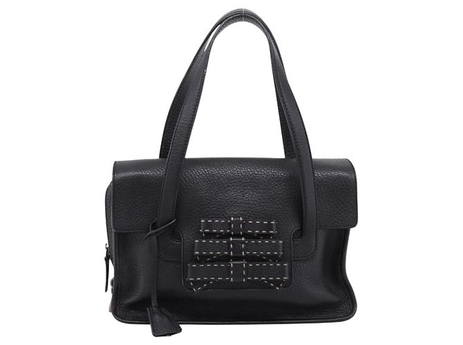 Bolso Tote PRADA de cuero negro plata Auth BA16052A - vista 13