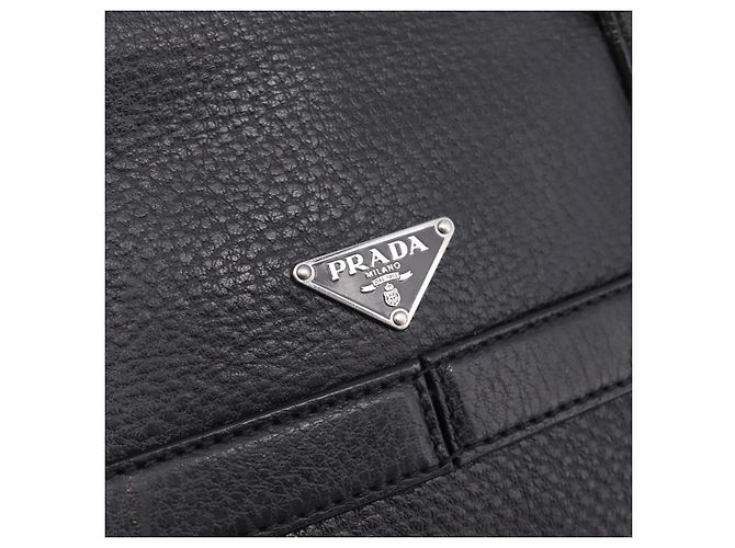 Bolso Tote PRADA de cuero negro plata Auth BA16052A - vista 19