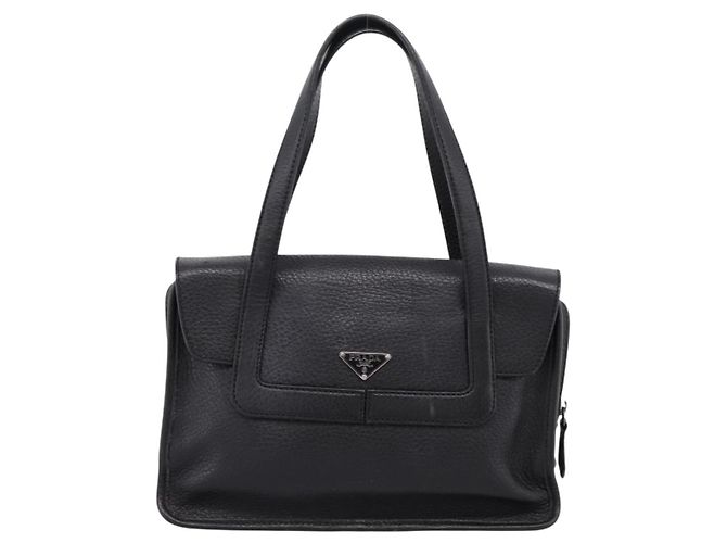 Bolso Tote PRADA de cuero negro plata Auth BA16052A - vista 2