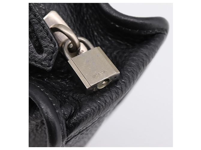Bolso Tote PRADA de cuero negro plata Auth BA16052A - vista 21