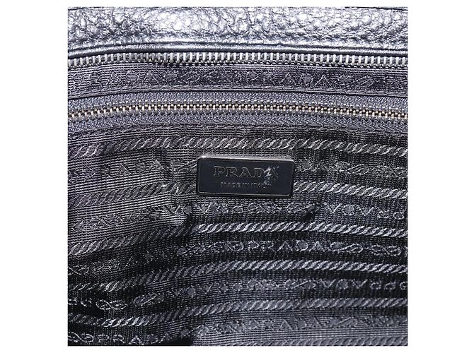 Bolso Tote PRADA de cuero negro plata Auth BA16052A - vista 23