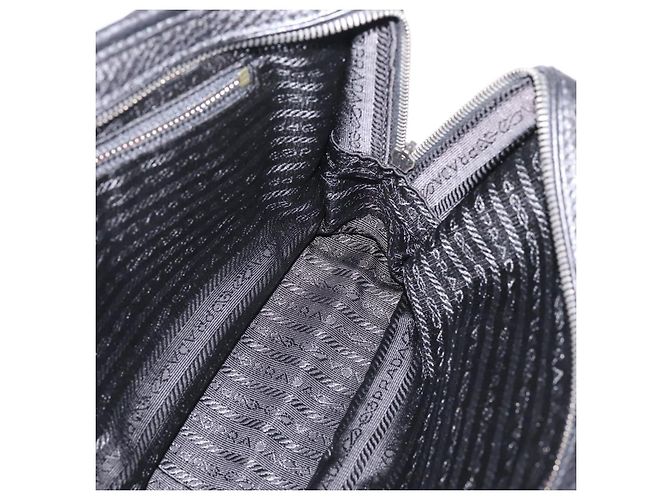 Bolso Tote PRADA de cuero negro plata Auth BA16052A - vista 24