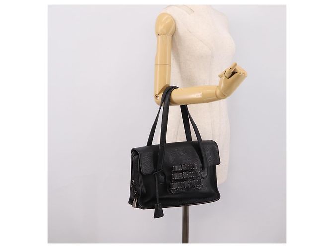 Bolso Tote PRADA de cuero negro plata Auth BA16052A - vista 28