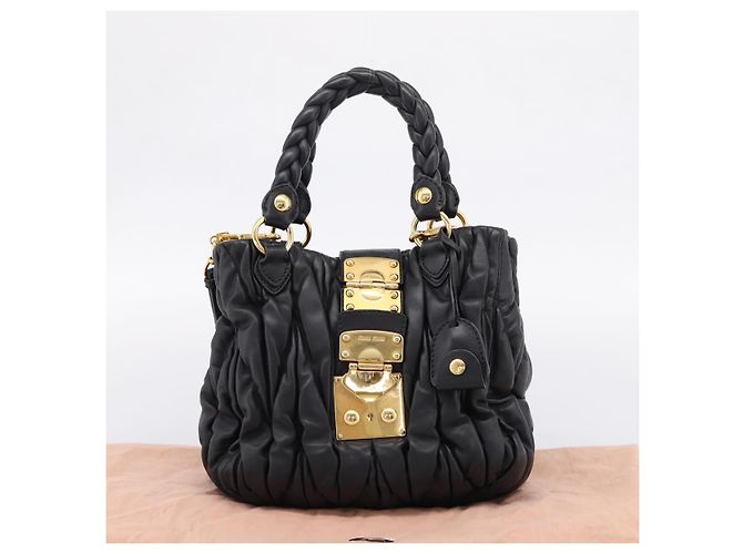 Borsa a mano Miu Miu Matelassé Ready lock in pelle Nero Oro RN0473 Auth am12728M D'oro - vista 12