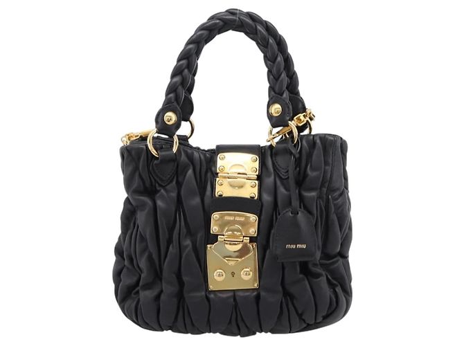 Borsa a mano Miu Miu Matelassé Ready lock in pelle Nero Oro RN0473 Auth am12728M D'oro - vista 13