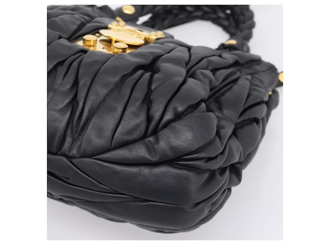 Borsa a mano Miu Miu Matelassé Ready lock in pelle Nero Oro RN0473 Auth am12728M D'oro - vista 16