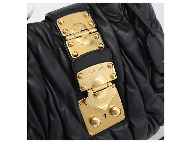 Borsa a mano Miu Miu Matelassé Ready lock in pelle Nero Oro RN0473 Auth am12728M D'oro - vista 20