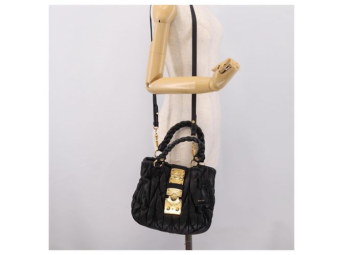 Borsa a mano Miu Miu Matelassé Ready lock in pelle Nero Oro RN0473 Auth am12728M D'oro - vista 26
