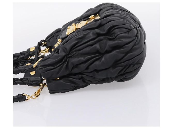 Borsa a mano Miu Miu Matelassé Ready lock in pelle Nero Oro RN0473 Auth am12728M D'oro - vista 3
