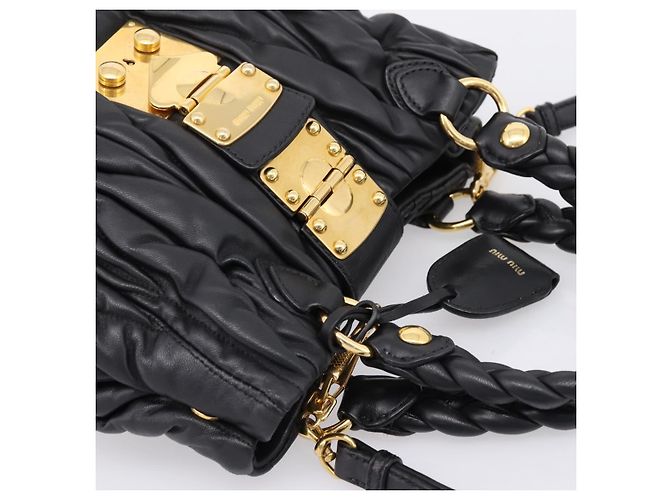 Borsa a mano Miu Miu Matelassé Ready lock in pelle Nero Oro RN0473 Auth am12728M D'oro - vista 6