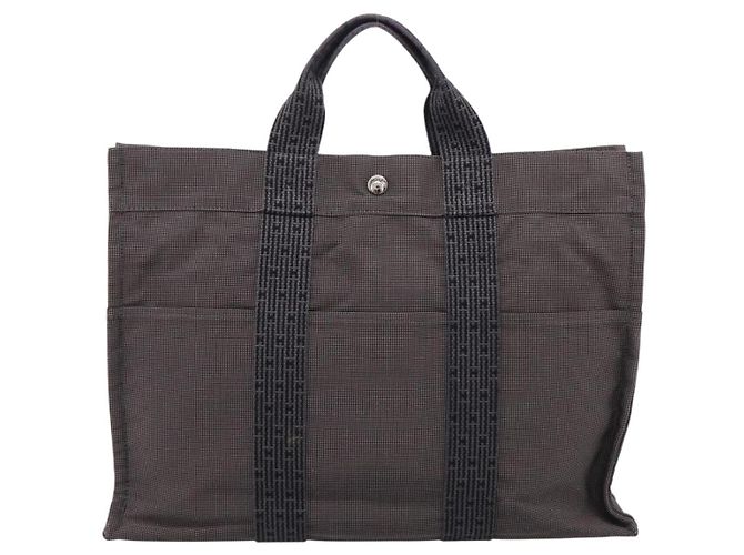 Hermès Bolso de mano HERMES Her Line MM Canvas Gris Plata Auth 206893 Castaño - vista 13