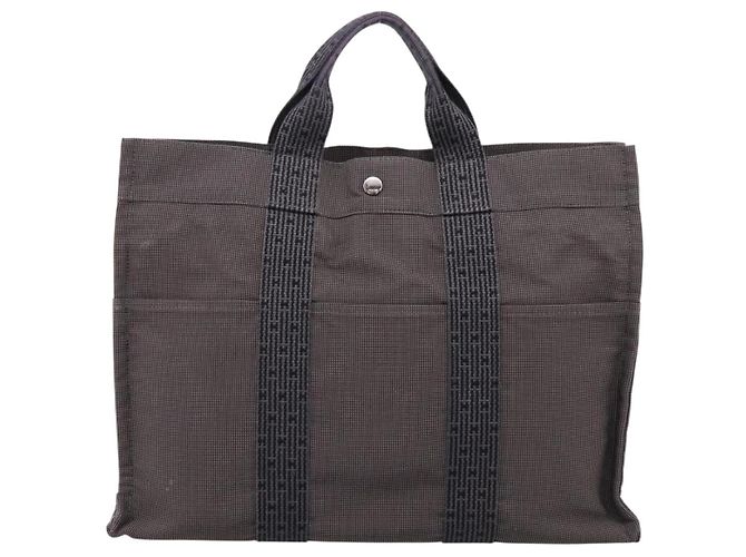 Hermès Bolso de mano HERMES Her Line MM Canvas Gris Plata Auth 206893 Castaño - vista 2