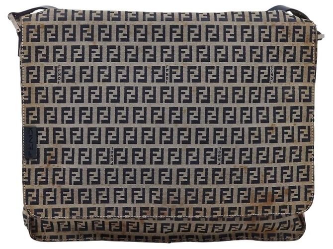 FENDI Zucchino Canvas Schultertasche Navy Silver Auth 207459 Silber Marineblau - Ansicht 13