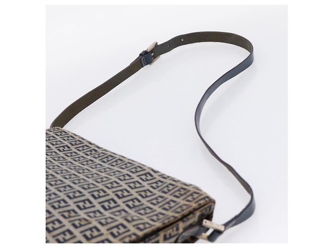 FENDI Zucchino Canvas Schultertasche Navy Silver Auth 207459 Silber Marineblau - Ansicht 14