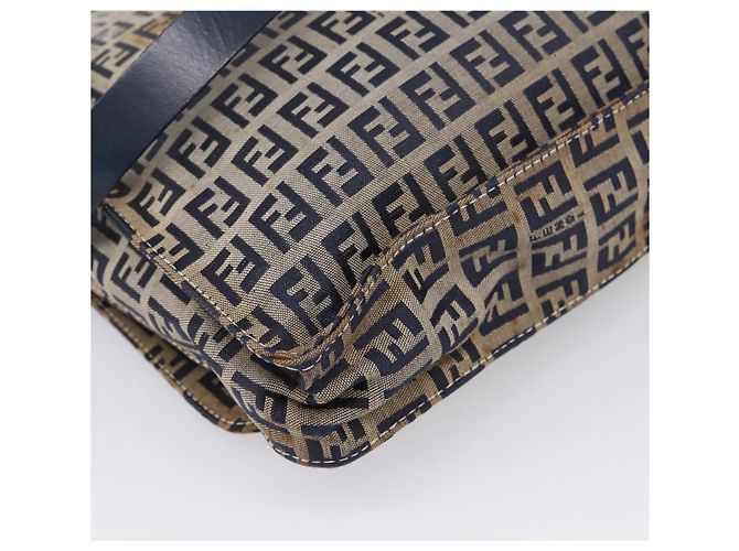 FENDI Zucchino Canvas Schultertasche Navy Silver Auth 207459 Silber Marineblau - Ansicht 18