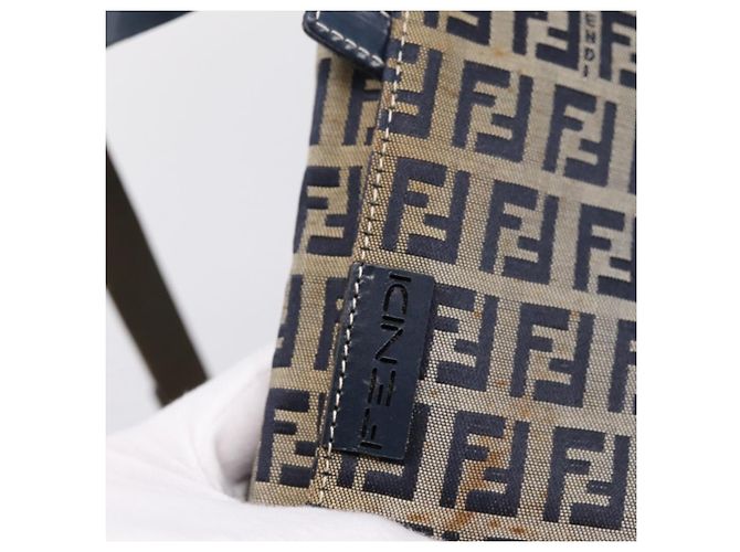 FENDI Zucchino Canvas Schultertasche Navy Silver Auth 207459 Silber Marineblau - Ansicht 19