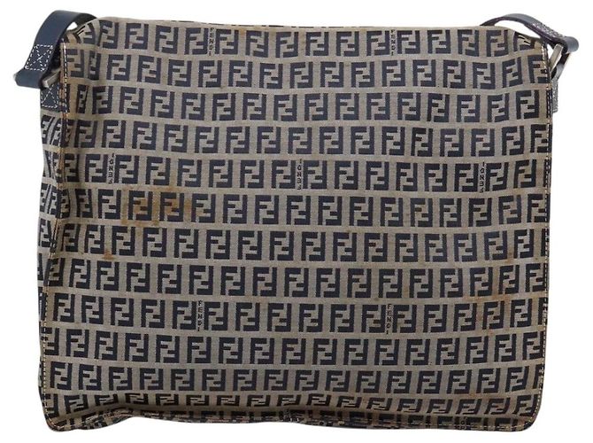FENDI Zucchino Canvas Schultertasche Navy Silver Auth 207459 Silber Marineblau - Ansicht 2