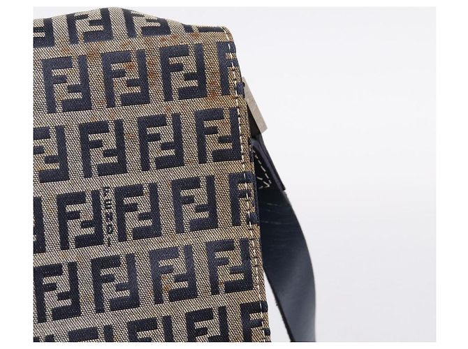 FENDI Zucchino Canvas Schultertasche Navy Silver Auth 207459 Silber Marineblau - Ansicht 20