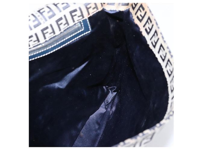 FENDI Zucchino Canvas Schultertasche Navy Silver Auth 207459 Silber Marineblau - Ansicht 23