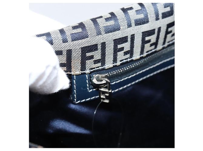 FENDI Zucchino Canvas Schultertasche Navy Silver Auth 207459 Silber Marineblau - Ansicht 25