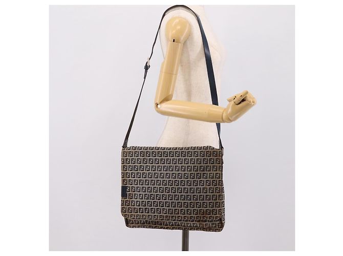 FENDI Zucchino Canvas Schultertasche Navy Silver Auth 207459 Silber Marineblau - Ansicht 28