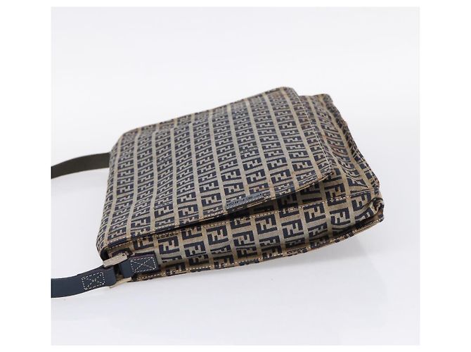 FENDI Zucchino Canvas Schultertasche Navy Silver Auth 207459 Silber Marineblau - Ansicht 3