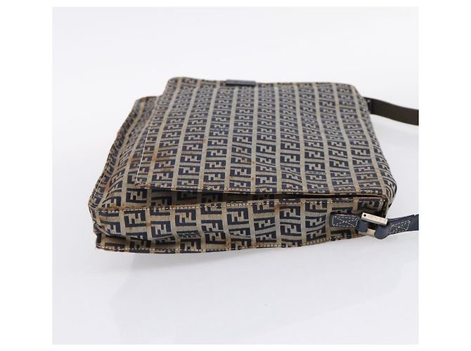 FENDI Zucchino Canvas Schultertasche Navy Silver Auth 207459 Silber Marineblau - Ansicht 4