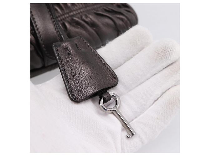 Bolso Tote PRADA Ready Lock de piel Nappa Gris Plata Auth am12760M Castaño - vista 10