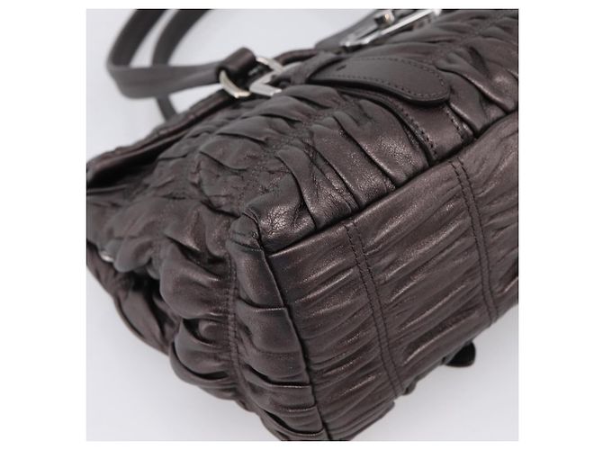 Bolso Tote PRADA Ready Lock de piel Nappa Gris Plata Auth am12760M Castaño - vista 14
