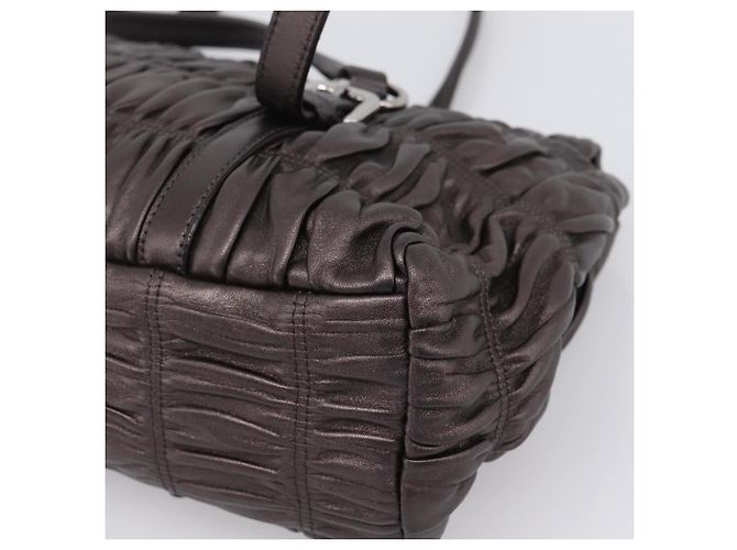 Bolso Tote PRADA Ready Lock de piel Nappa Gris Plata Auth am12760M Castaño - vista 15