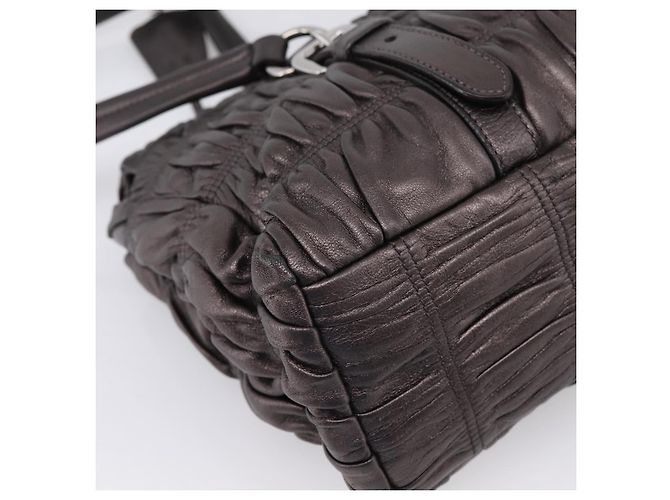 Bolso Tote PRADA Ready Lock de piel Nappa Gris Plata Auth am12760M Castaño - vista 16