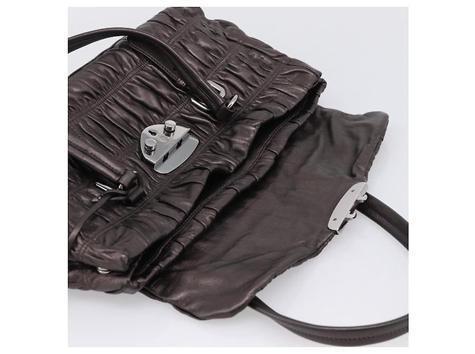Bolso Tote PRADA Ready Lock de piel Nappa Gris Plata Auth am12760M Castaño - vista 18