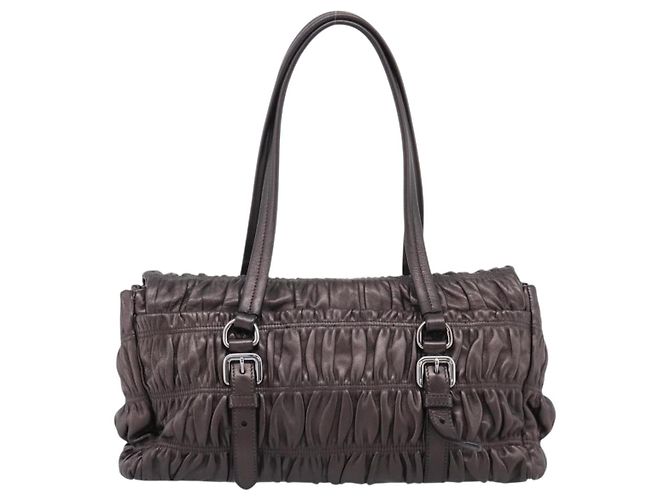 Bolso Tote PRADA Ready Lock de piel Nappa Gris Plata Auth am12760M Castaño - vista 2
