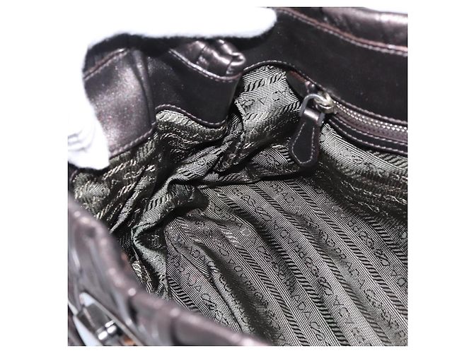 Bolso Tote PRADA Ready Lock de piel Nappa Gris Plata Auth am12760M Castaño - vista 21