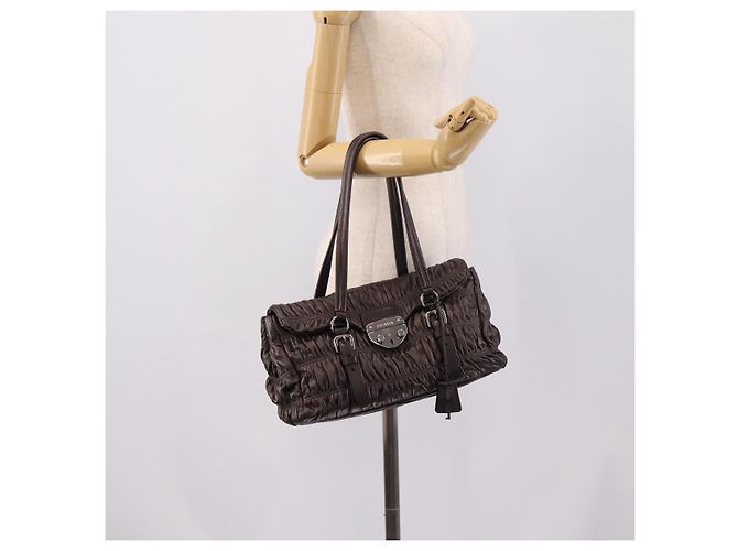 Bolso Tote PRADA Ready Lock de piel Nappa Gris Plata Auth am12760M Castaño - vista 24