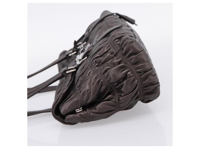 Bolso Tote PRADA Ready Lock de piel Nappa Gris Plata Auth am12760M Castaño - vista 3