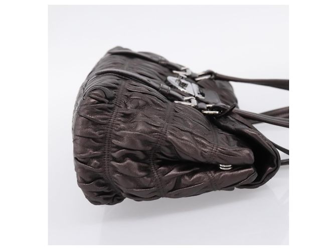 Bolso Tote PRADA Ready Lock de piel Nappa Gris Plata Auth am12760M Castaño - vista 4