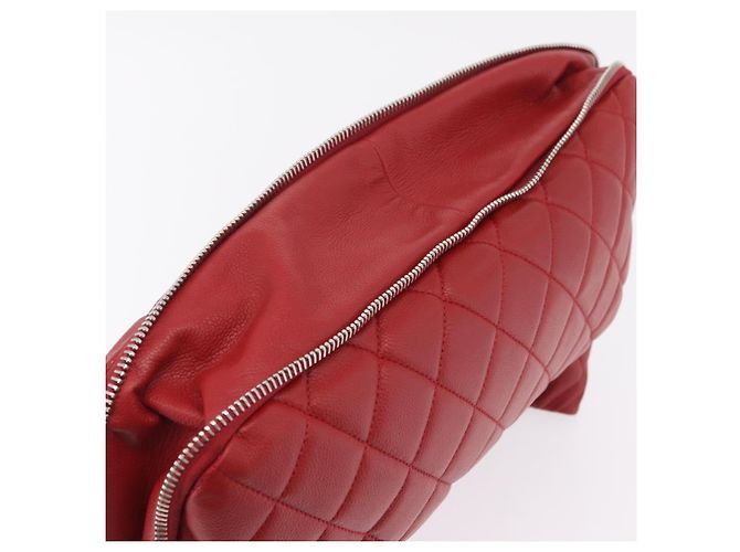 CHANEL Schultertasche mit Kette Kaviarleder Rot Silber CC Auth 202542V - Ansicht 10
