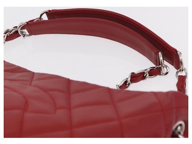 CHANEL Schultertasche mit Kette Kaviarleder Rot Silber CC Auth 202542V - Ansicht 14
