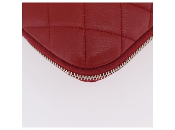 CHANEL Schultertasche mit Kette Kaviarleder Rot Silber CC Auth 202542V - Ansicht 15
