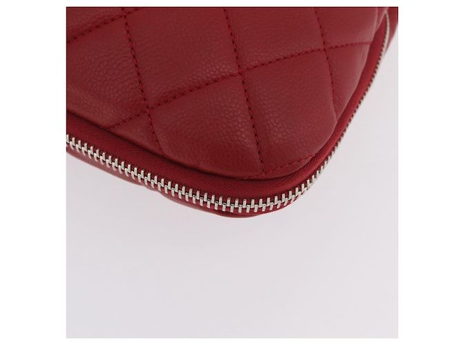 CHANEL Schultertasche mit Kette Kaviarleder Rot Silber CC Auth 202542V - Ansicht 16