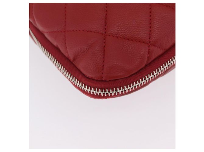 CHANEL Schultertasche mit Kette Kaviarleder Rot Silber CC Auth 202542V - Ansicht 17