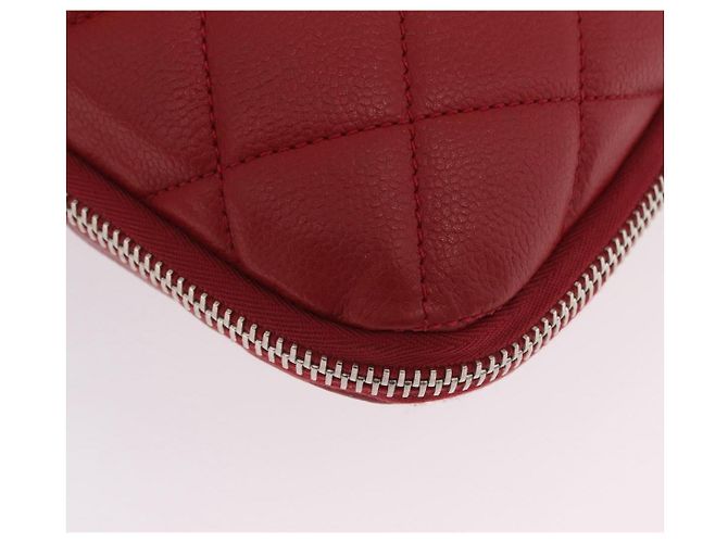 CHANEL Schultertasche mit Kette Kaviarleder Rot Silber CC Auth 202542V - Ansicht 18