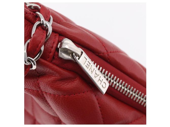 CHANEL Schultertasche mit Kette Kaviarleder Rot Silber CC Auth 202542V - Ansicht 19