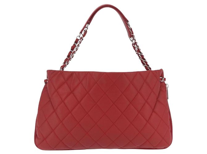 CHANEL Schultertasche mit Kette Kaviarleder Rot Silber CC Auth 202542V - Ansicht 2