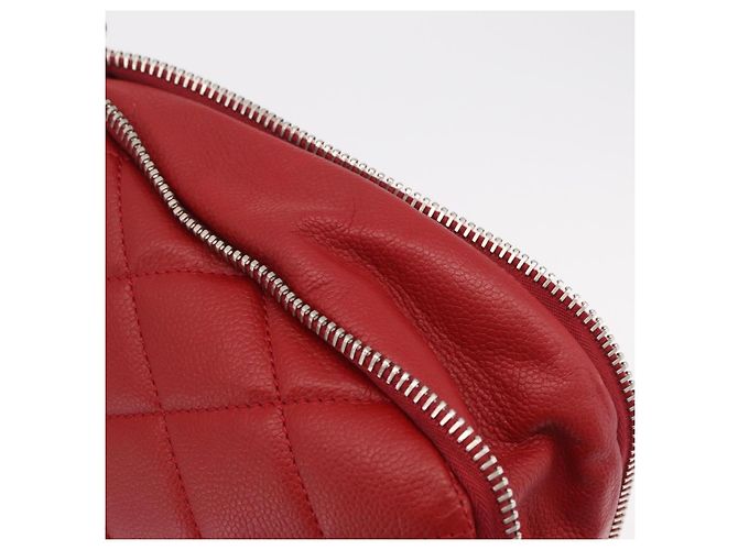 CHANEL Schultertasche mit Kette Kaviarleder Rot Silber CC Auth 202542V - Ansicht 20