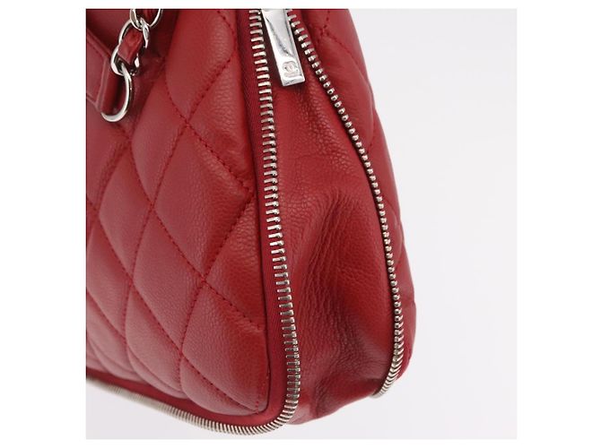 CHANEL Schultertasche mit Kette Kaviarleder Rot Silber CC Auth 202542V - Ansicht 21