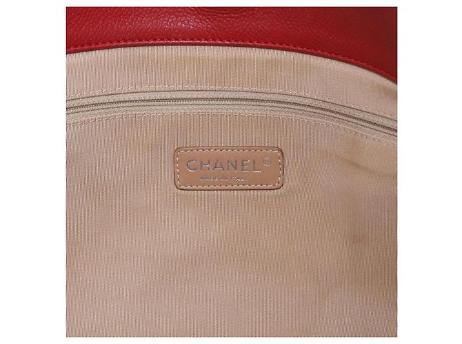 CHANEL Schultertasche mit Kette Kaviarleder Rot Silber CC Auth 202542V - Ansicht 22