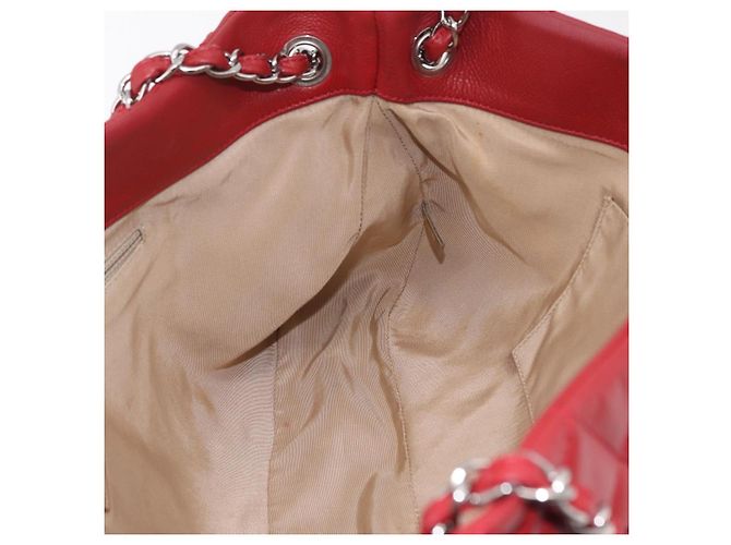 CHANEL Schultertasche mit Kette Kaviarleder Rot Silber CC Auth 202542V - Ansicht 23